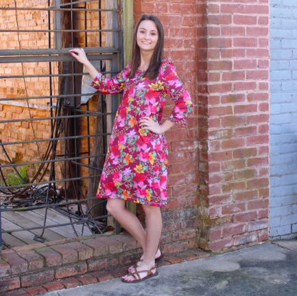 red floral dress